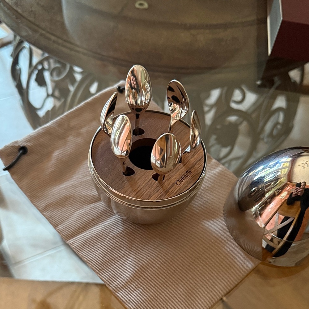 Christofle Silver Egg with Spoons
